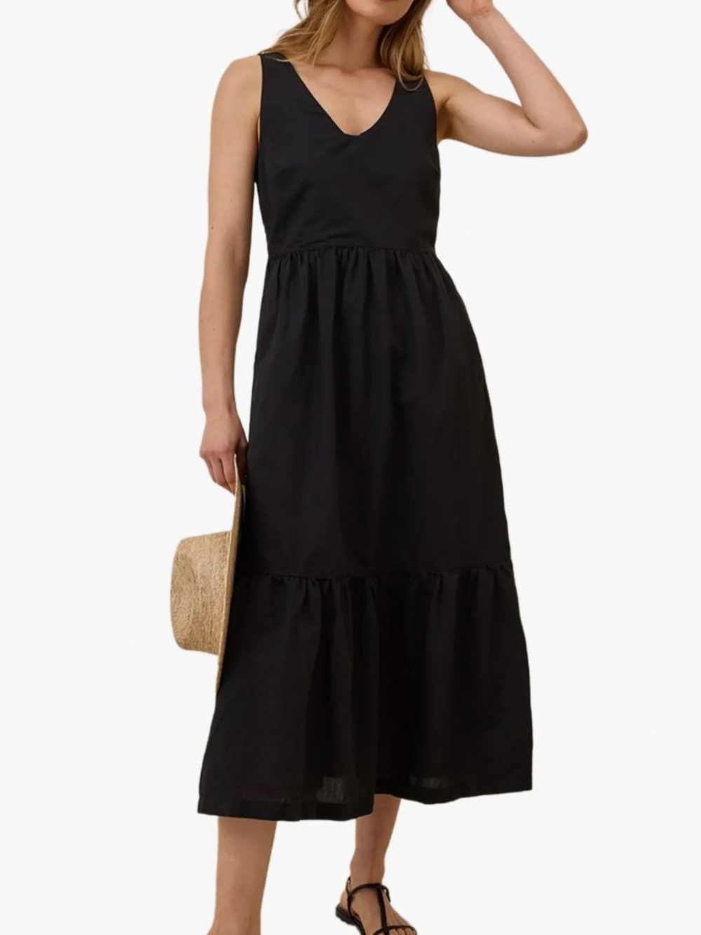 Pact Canopy Linen Easy Tank Dress Organic Cotton Linen Blend Maxi Size S Black